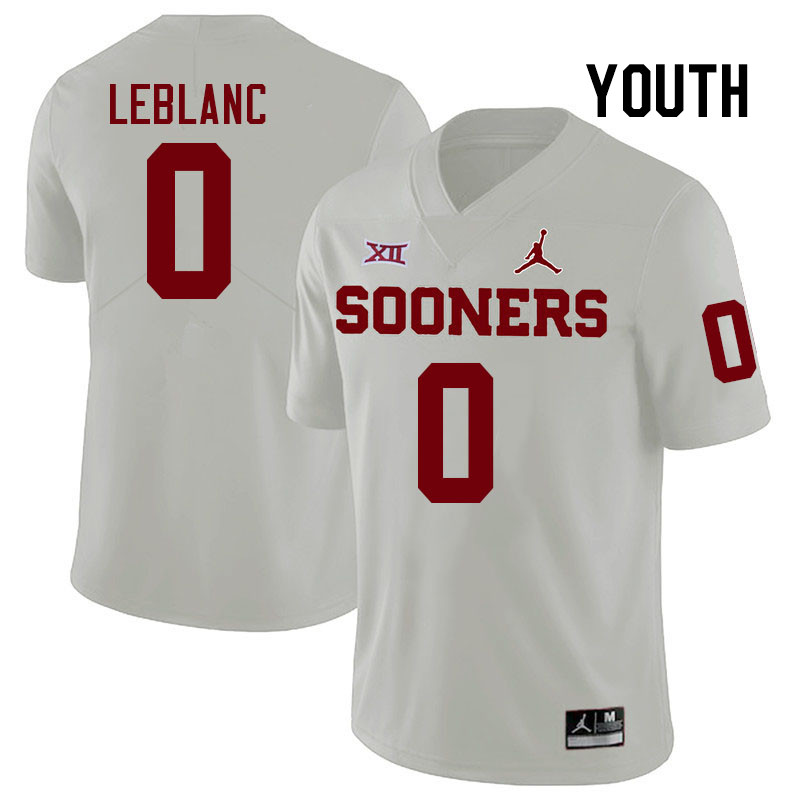 Youth #0 Derrick LeBlanc Oklahoma Sooners College Football Jerseys Stitched-White